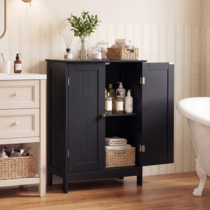 2-Door Freee-Standing Bathroom Cabinet with Shelf-Black view 2