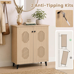2‑Door Geometric‑Style Storage Cabinet Freestanding Footwear Organizer with Stylish Carved Panels-Natural view 8