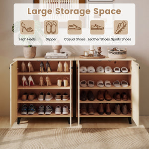 2‑Door Geometric‑Style Storage Cabinet Freestanding Footwear Organizer with Stylish Carved Panels-Natural view 9