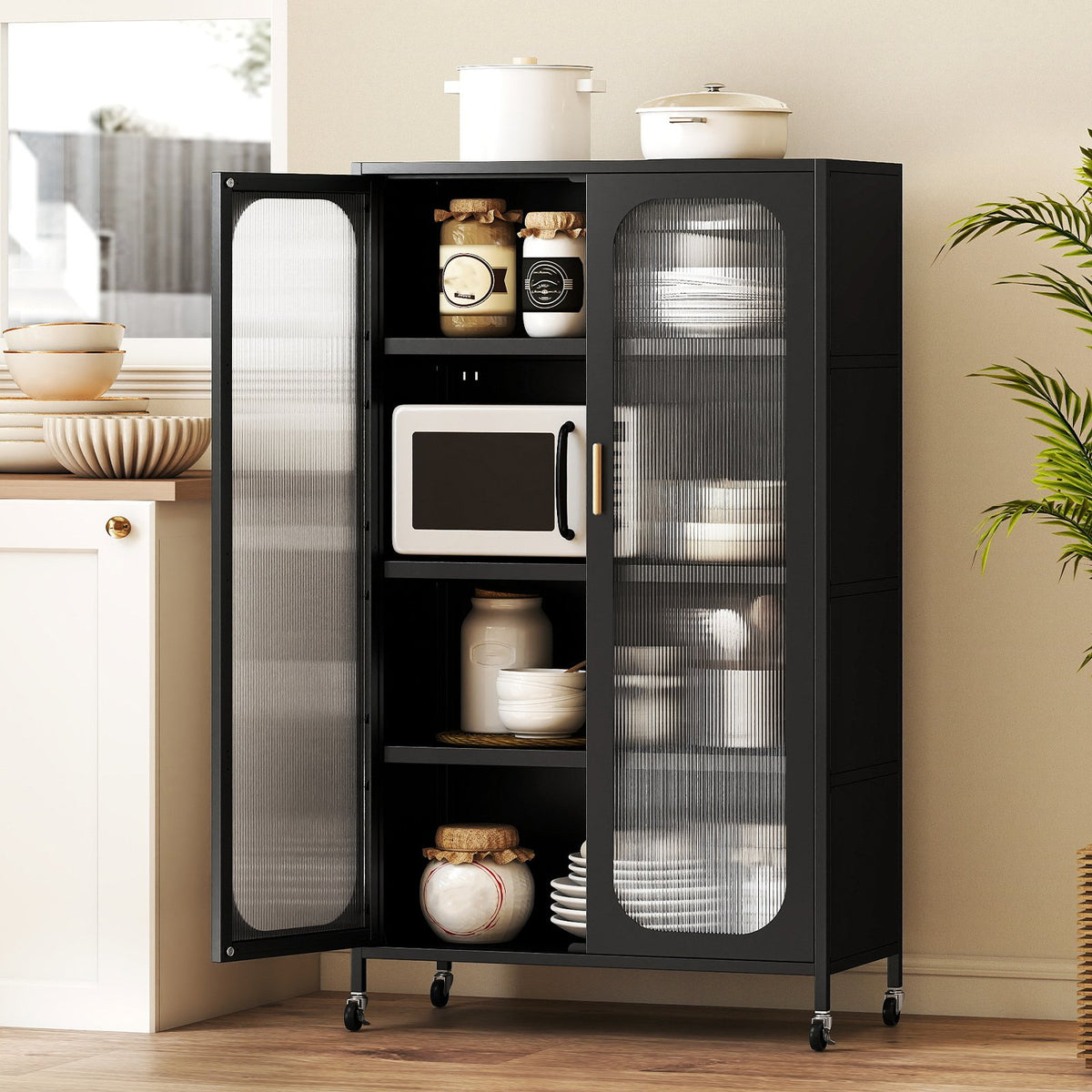 2-Door Metal Storage Cabinet 5-Tier with Adjustable Shelves-Black view 2