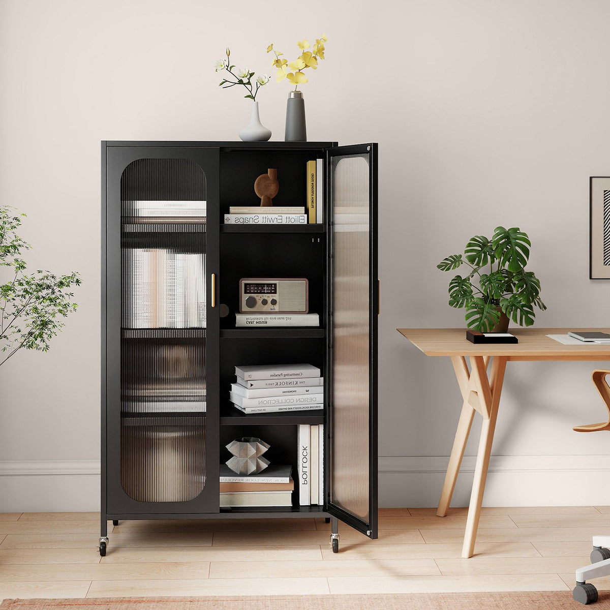 2-Door Metal Storage Cabinet 5-Tier with Adjustable Shelves-Black view 3
