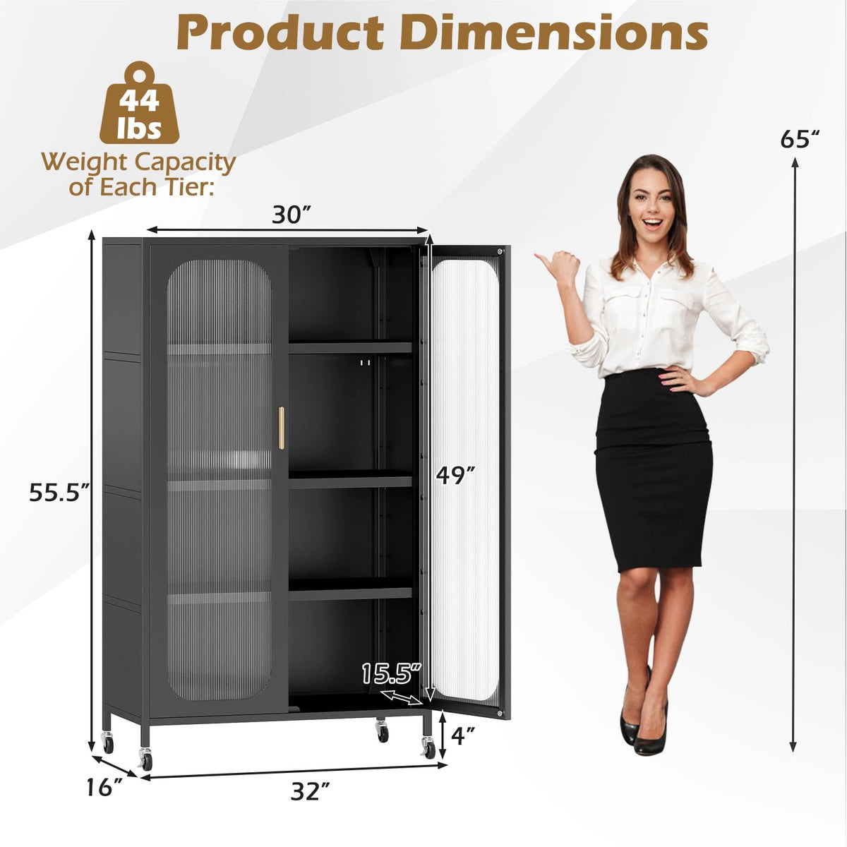 2-Door Metal Storage Cabinet 5-Tier with Adjustable Shelves-Black view 5