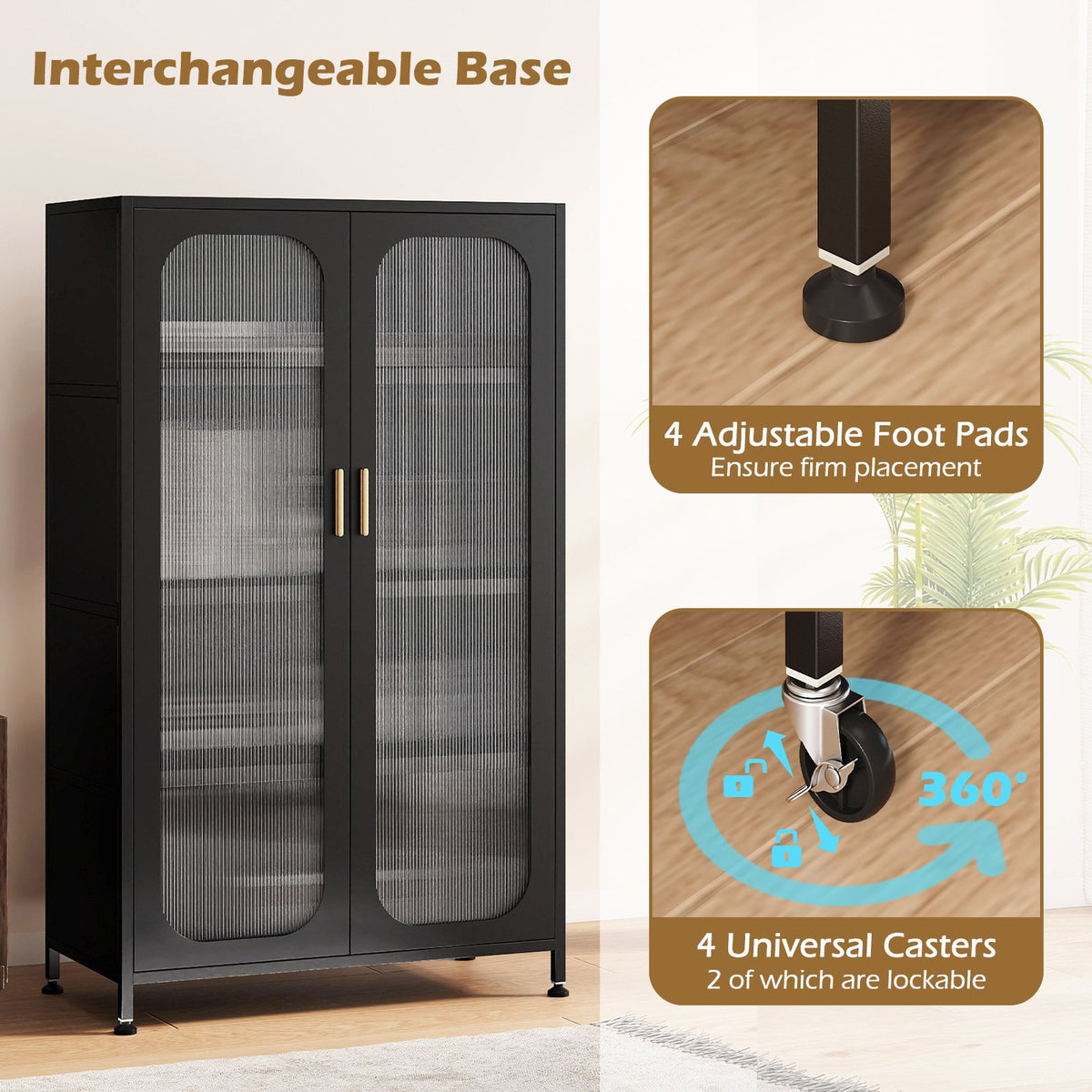 2-Door Metal Storage Cabinet 5-Tier with Adjustable Shelves-Black view 7