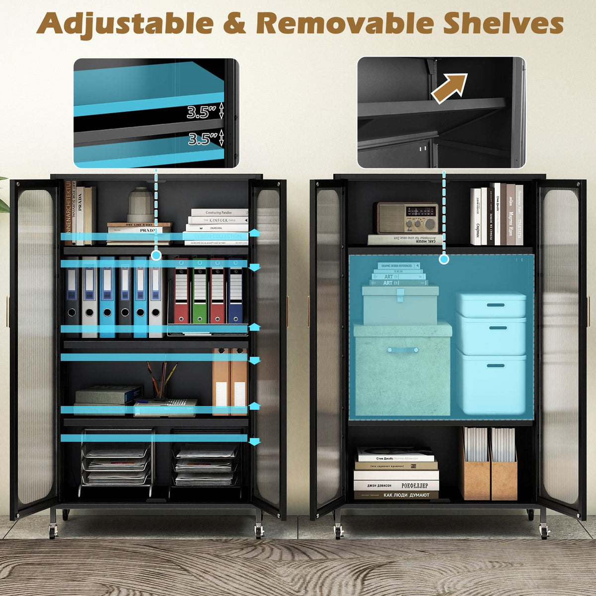 2-Door Metal Storage Cabinet 5-Tier with Adjustable Shelves-Black view 8