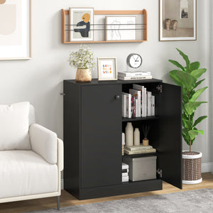 2-Door Modern Floor Storage Cabinet with 3-Tier Shelf-Black view 2