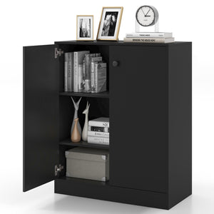 2-Door Modern Floor Storage Cabinet with 3-Tier Shelf-Black view 4