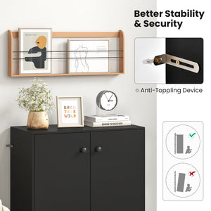 2-Door Modern Floor Storage Cabinet with 3-Tier Shelf-Black view 9