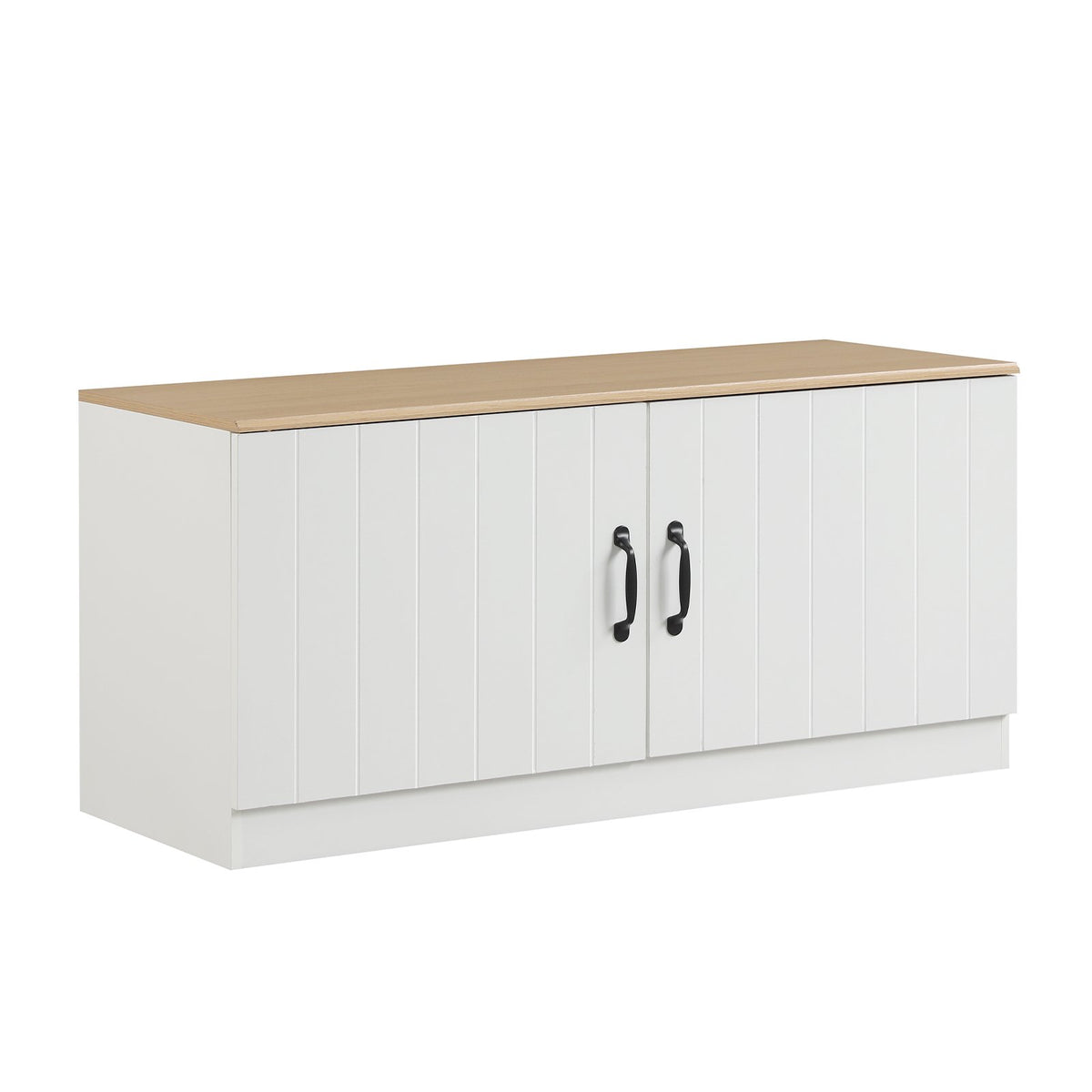 2-Door Shoe Bench Shoe Storage Cabinet with Adjustable Shelves-Natural view 4