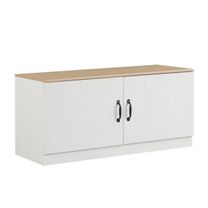 2-Door Shoe Bench Shoe Storage Cabinet with Adjustable Shelves-Natural view 4