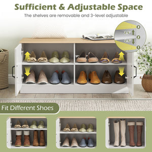 2-Door Shoe Bench Shoe Storage Cabinet with Adjustable Shelves-Natural view 7