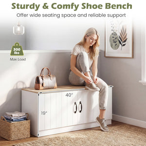 2-Door Shoe Bench Shoe Storage Cabinet with Adjustable Shelves-Natural view 8