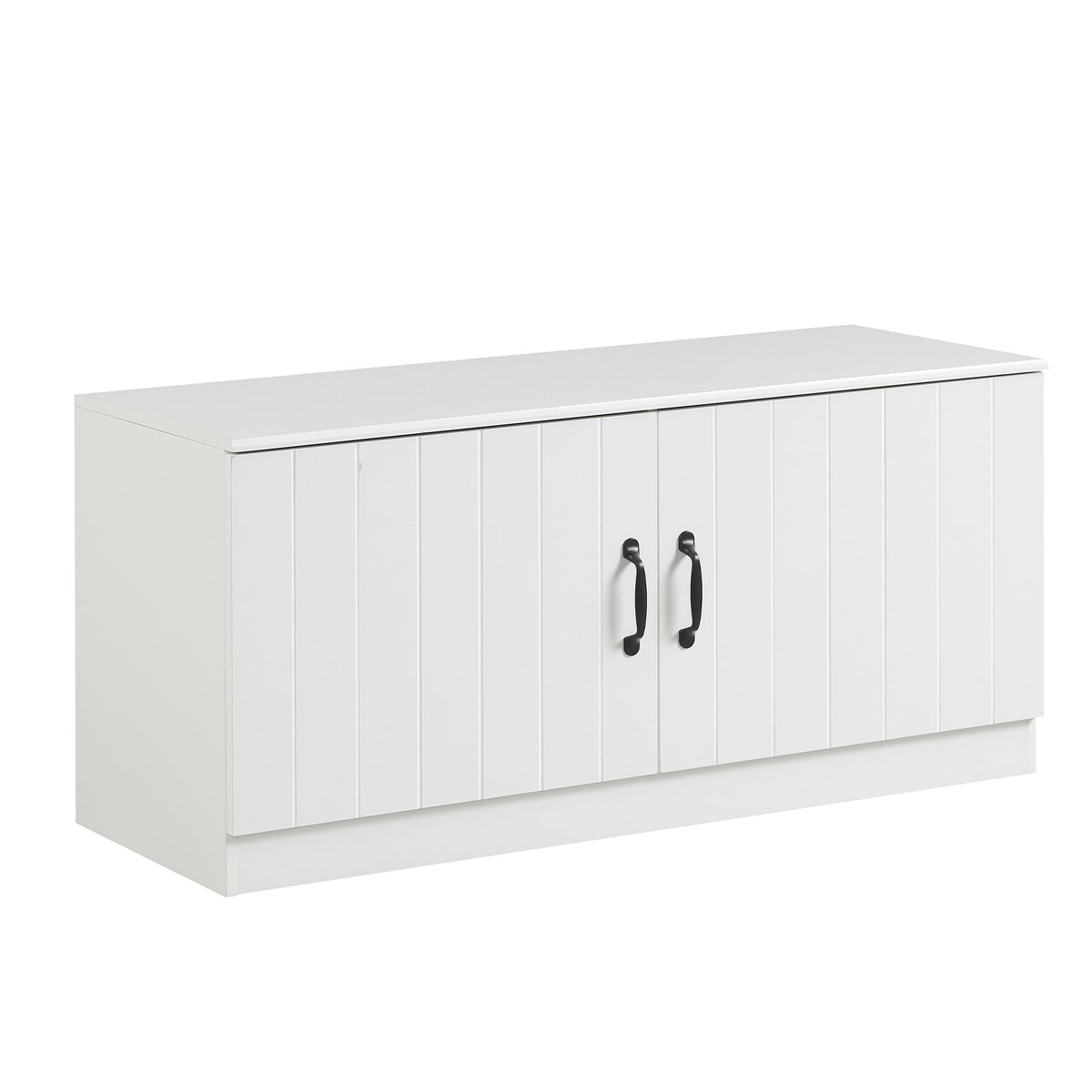 2-Door Shoe Bench Shoe Storage Cabinet with Adjustable Shelves-White view 4