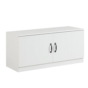 2-Door Shoe Bench Shoe Storage Cabinet with Adjustable Shelves-White view 4