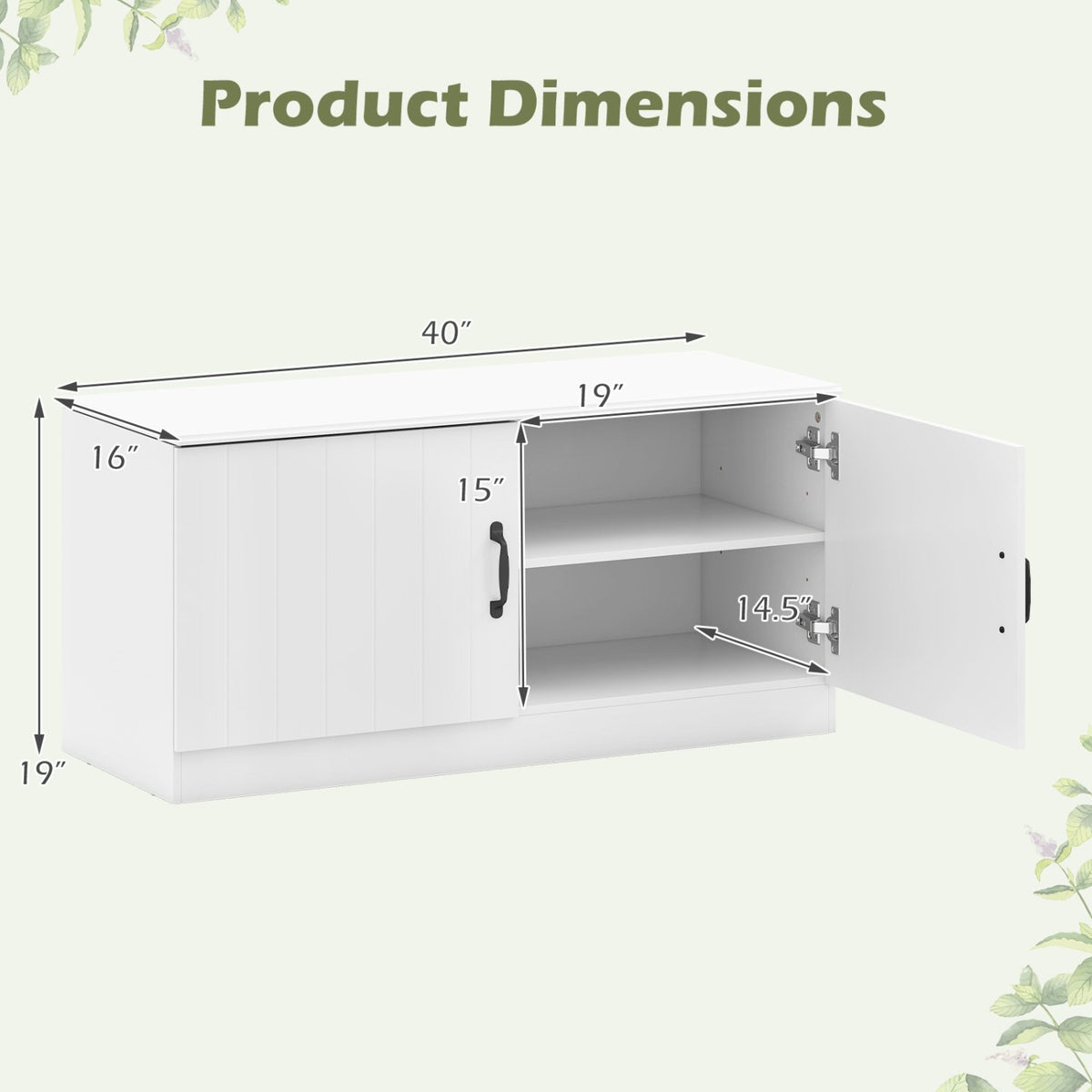 2-Door Shoe Bench Shoe Storage Cabinet with Adjustable Shelves-White view 5