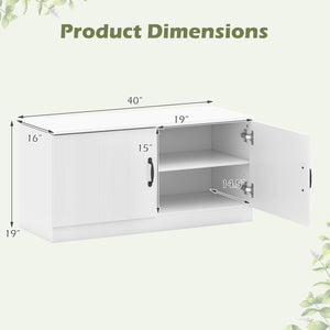 2-Door Shoe Bench Shoe Storage Cabinet with Adjustable Shelves-White view 5