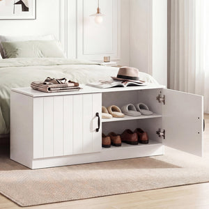 2-Door Shoe Bench Shoe Storage Cabinet with Adjustable Shelves-White view 6