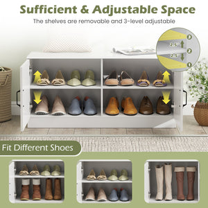 2-Door Shoe Bench Shoe Storage Cabinet with Adjustable Shelves-White view 7