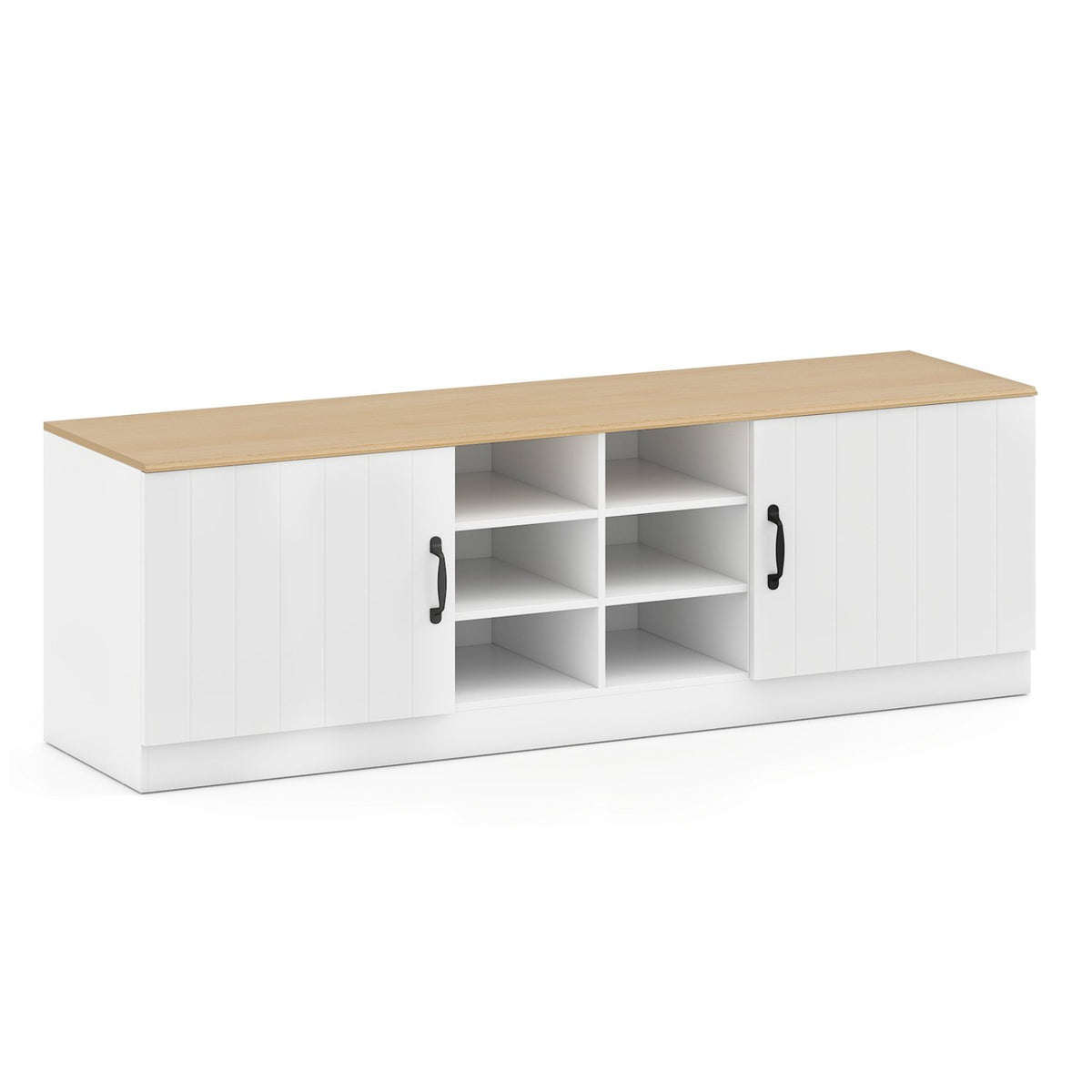 2-Door Shoe Bench Storage Cabinet with Adjustable Shelves-Natural view 4
