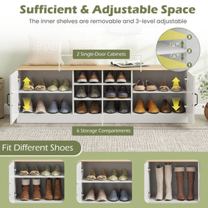 2-Door Shoe Bench Storage Cabinet with Adjustable Shelves-Natural view 7