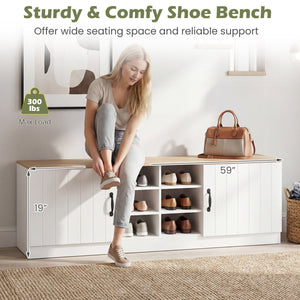 2-Door Shoe Bench Storage Cabinet with Adjustable Shelves-Natural view 8