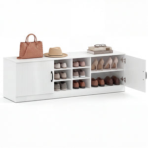 2-Door Shoe Bench Storage Cabinet with Adjustable Shelves-White