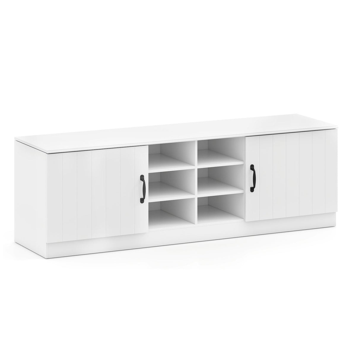 2-Door Shoe Bench Storage Cabinet with Adjustable Shelves-White view 4