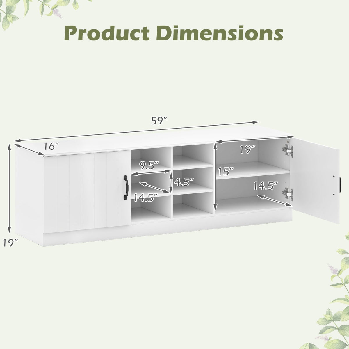 2-Door Shoe Bench Storage Cabinet with Adjustable Shelves-White view 5