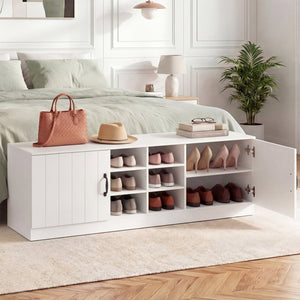 2-Door Shoe Bench Storage Cabinet with Adjustable Shelves-White view 6
