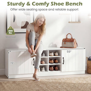 2-Door Shoe Bench Storage Cabinet with Adjustable Shelves-White view 8
