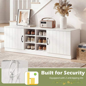 2-Door Shoe Bench Storage Cabinet with Adjustable Shelves-White view 9
