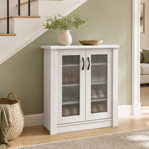 2-Door Shoe Cabinet with Removable Shelves Wooden Shoe Storage Organizer-White view 3