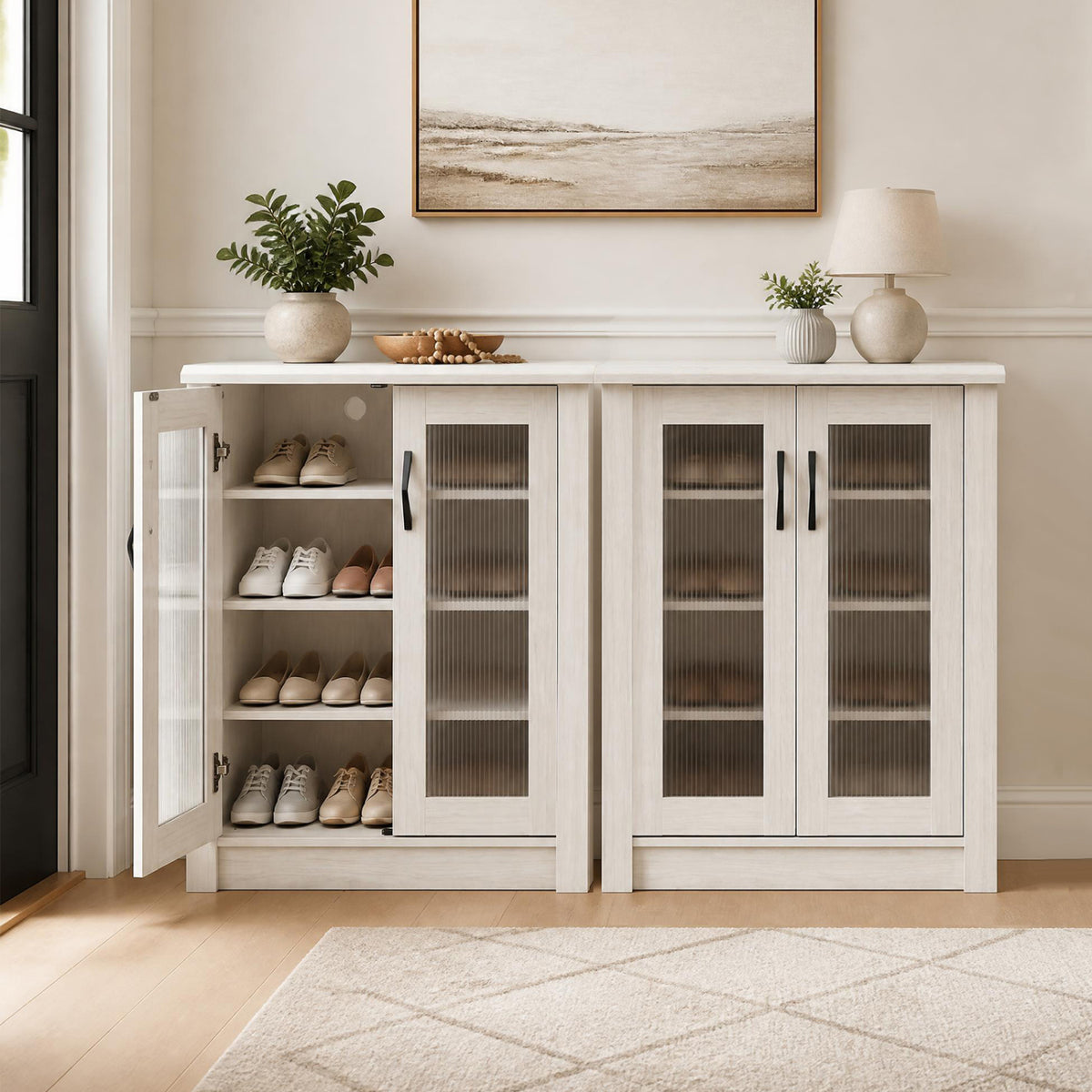 2-Door Shoe Cabinet with Removable Shelves Wooden Shoe Storage Organizer-White view 6