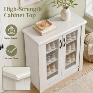 2-Door Shoe Cabinet with Removable Shelves Wooden Shoe Storage Organizer-White view 7