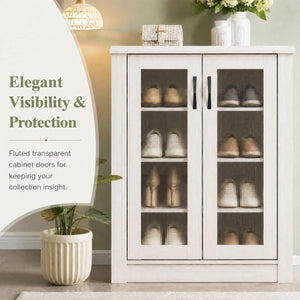 2-Door Shoe Cabinet with Removable Shelves Wooden Shoe Storage Organizer-White view 8