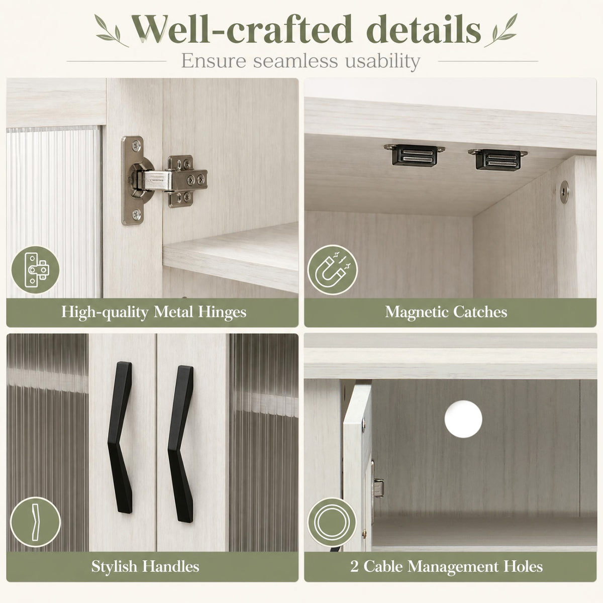 2-Door Shoe Cabinet with Removable Shelves Wooden Shoe Storage Organizer-White view 9