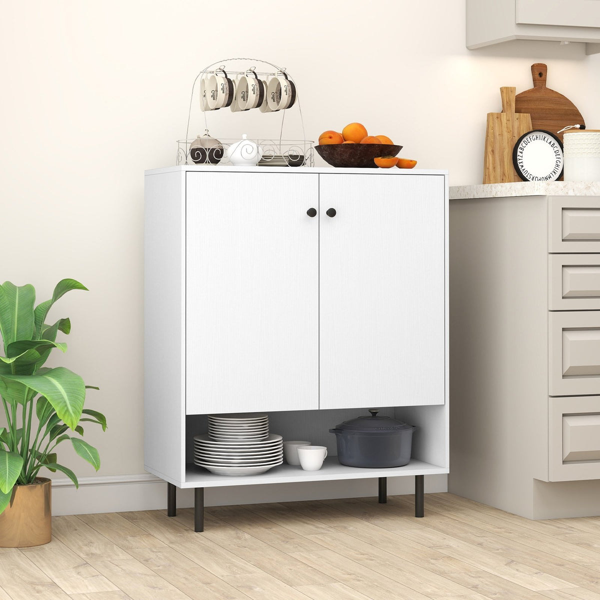 2-Door Sideboard Buffet Cabinet Kitchen with Adjustable Shelf-White view 2