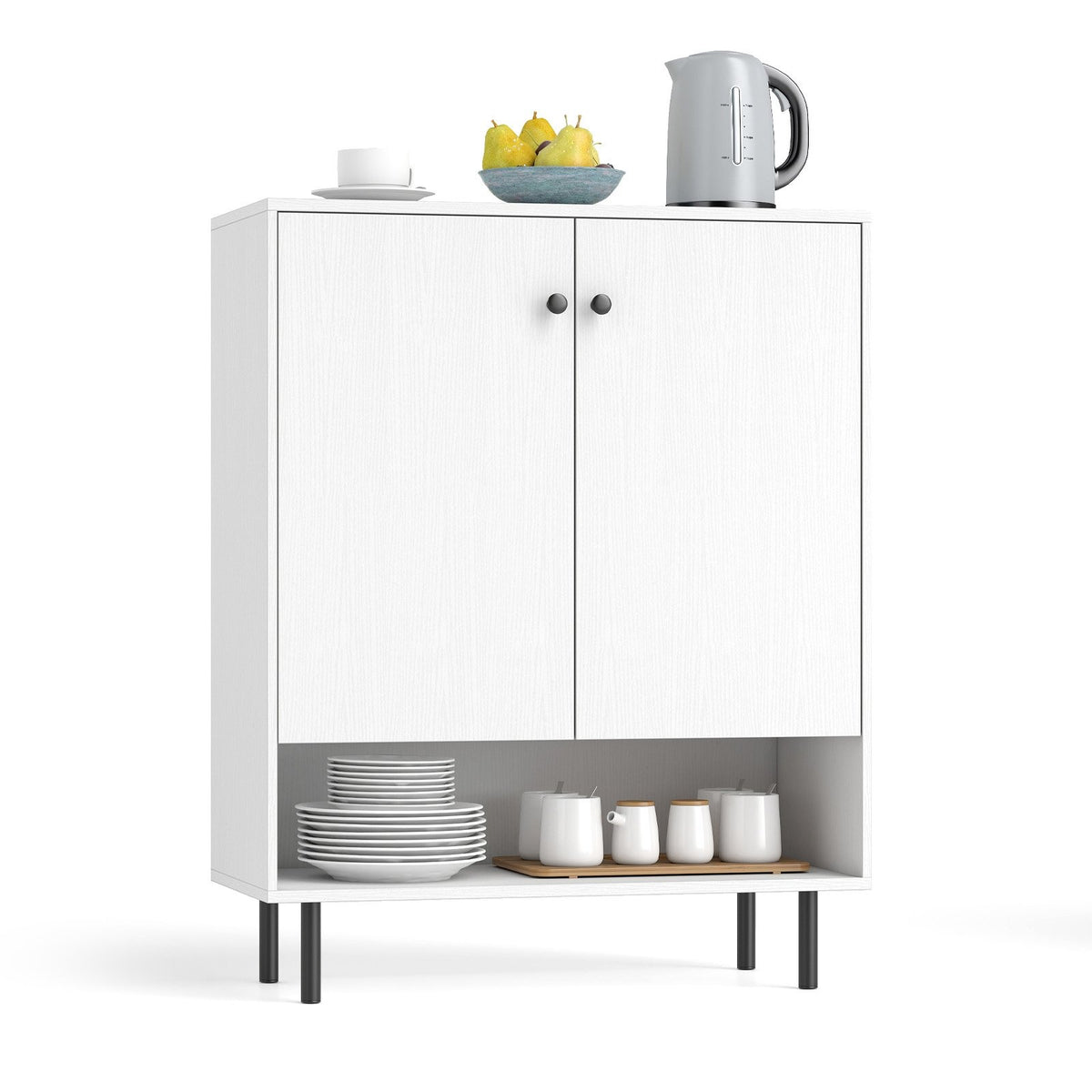 2-Door Sideboard Buffet Cabinet Kitchen with Adjustable Shelf-White view 4