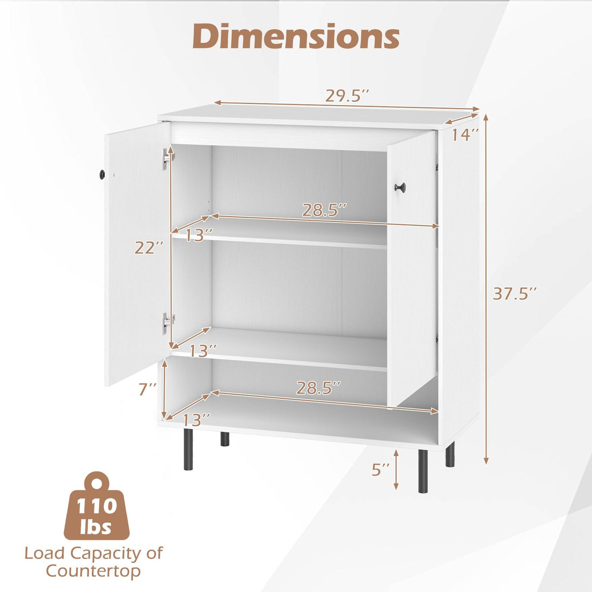 2-Door Sideboard Buffet Cabinet Kitchen with Adjustable Shelf-White view 5