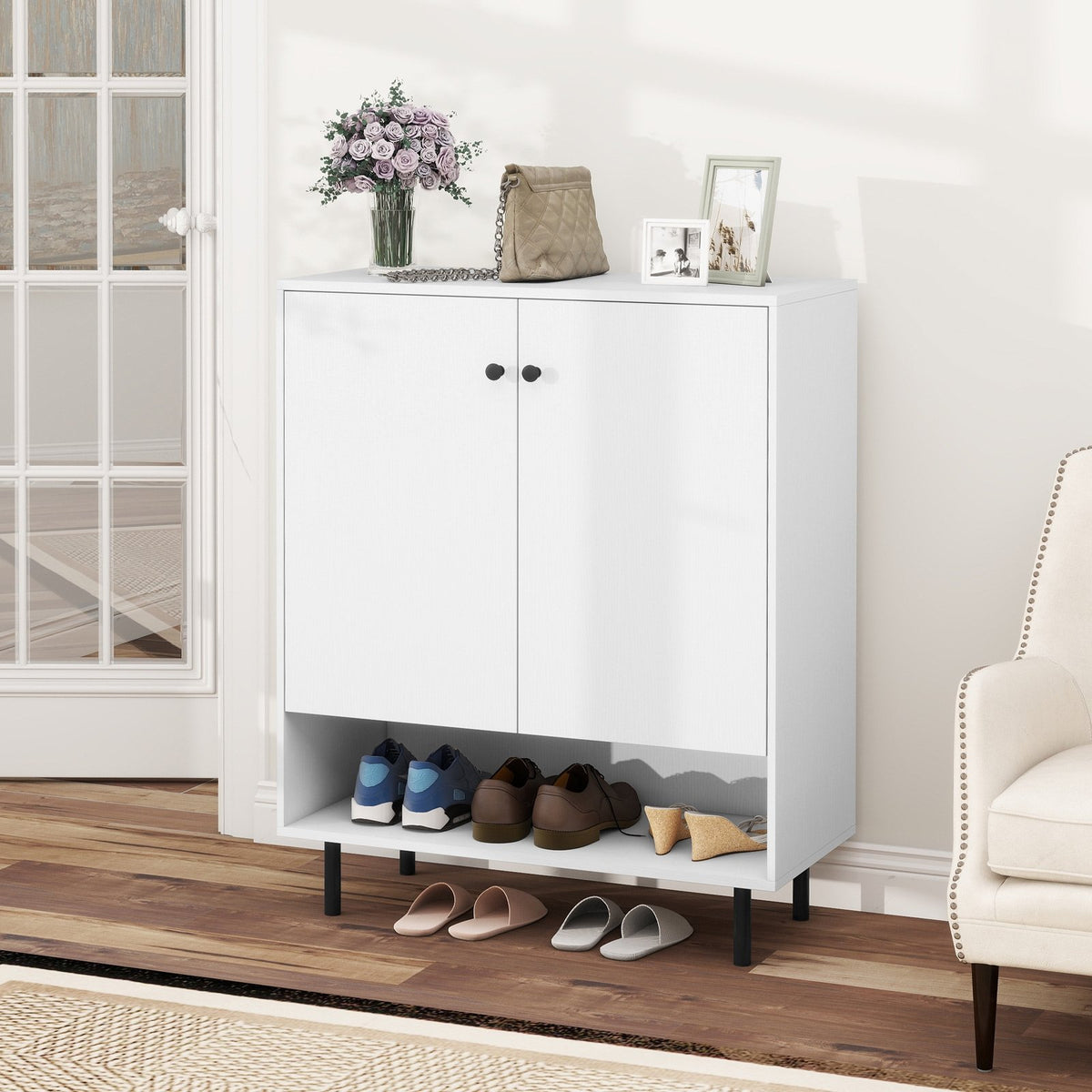 2-Door Sideboard Buffet Cabinet Kitchen with Adjustable Shelf-White view 7
