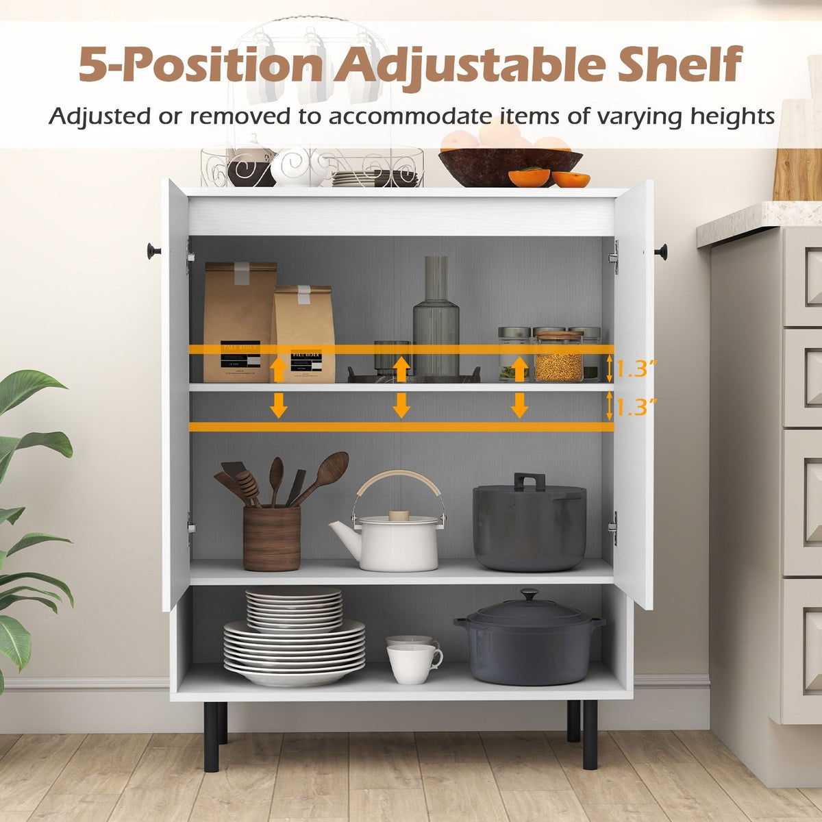 2-Door Sideboard Buffet Cabinet Kitchen with Adjustable Shelf-White view 9
