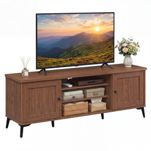 2-Door TV Stand for TVs up to 65 Inch Mid Century Modern Entertainment Center-Brown