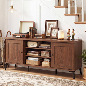 2-Door TV Stand for TVs up to 65 Inch Mid Century Modern Entertainment Center-Brown view 3