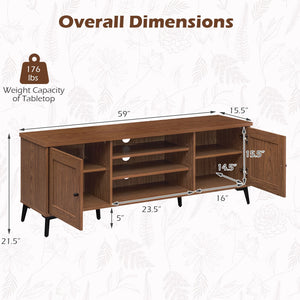 2-Door TV Stand for TVs up to 65 Inch Mid Century Modern Entertainment Center-Brown view 5