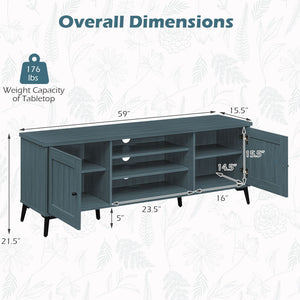 2-Door TV Stand for TVs up to 65 Inch Mid Century Modern Entertainment Center-Turquoise view 5