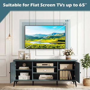 2-Door TV Stand for TVs up to 65 Inch Mid Century Modern Entertainment Center-Turquoise view 9
