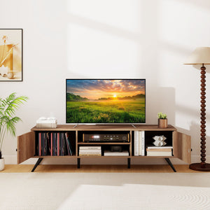 2-Door TV Stand for TVs up to 65 Inch with Open Shelves-Oak view 3