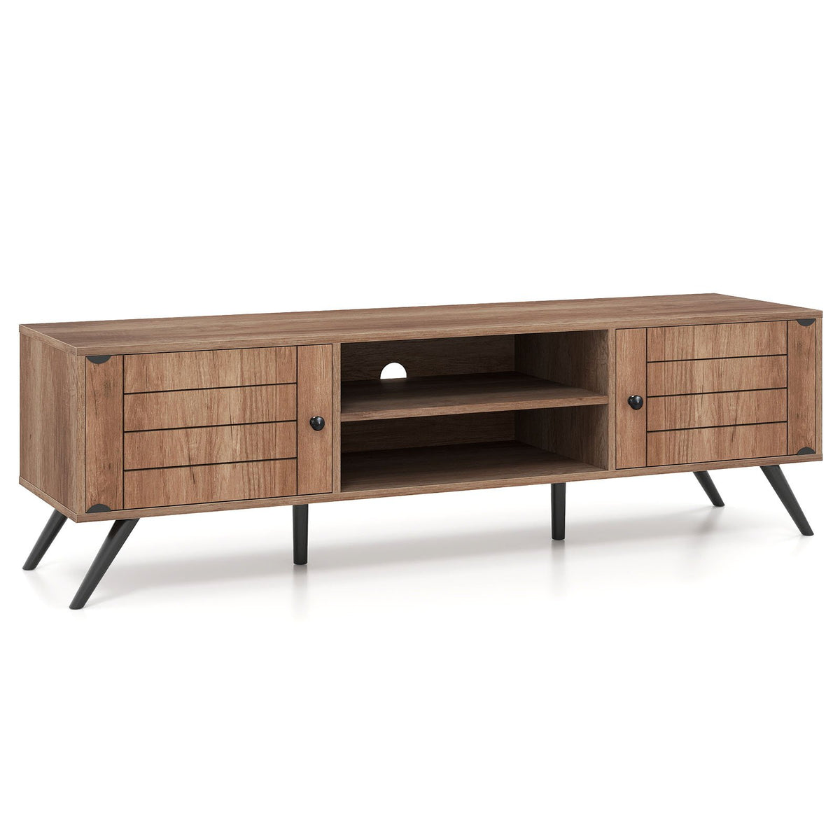 2-Door TV Stand for TVs up to 65 Inch with Open Shelves-Oak view 4