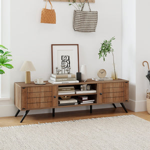 2-Door TV Stand for TVs up to 65 Inch with Open Shelves-Oak view 6