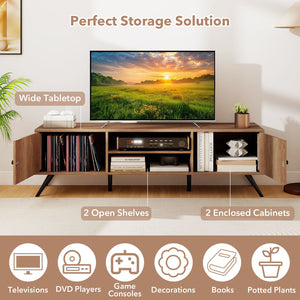 2-Door TV Stand for TVs up to 65 Inch with Open Shelves-Oak view 9
