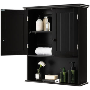 2-Door Wall Mount Bathroom Storage Cabinet with Open Shelf-Black view 4